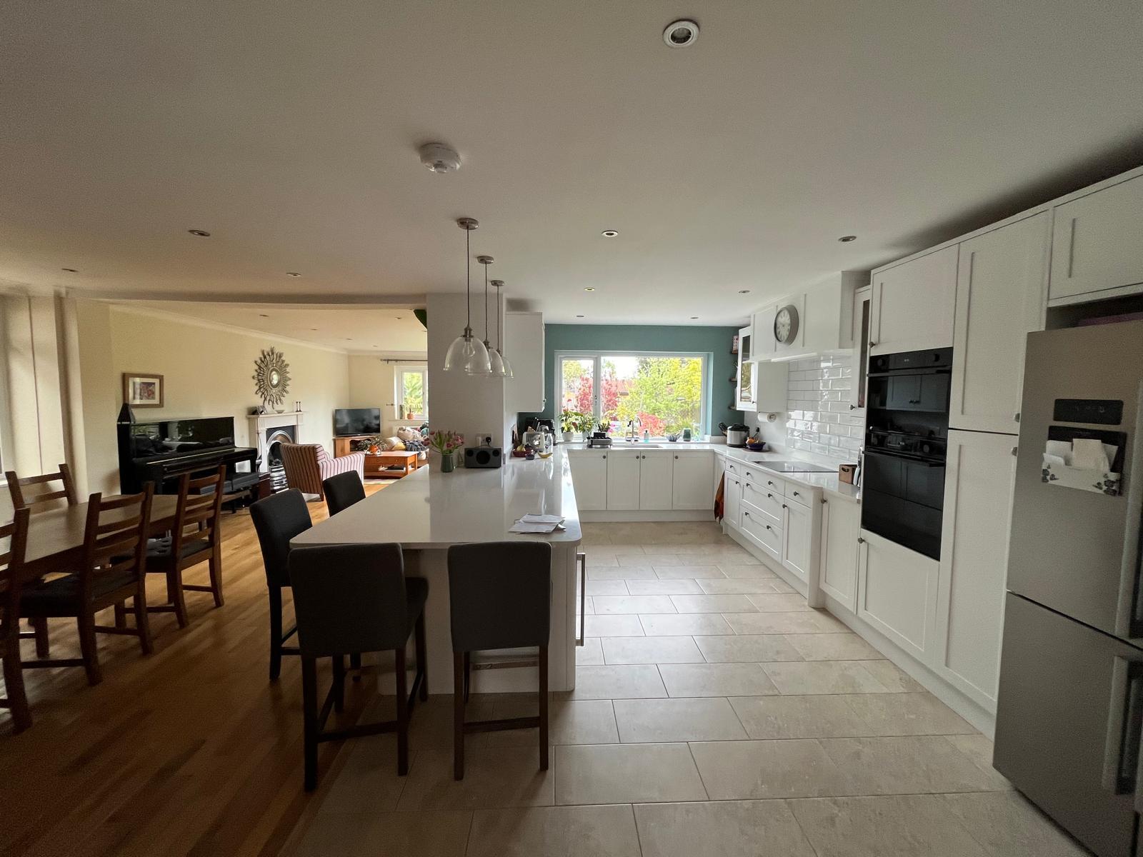 Completed kitchen and open-plan property refurbishment by Johnson Construction